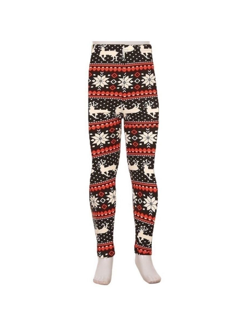 LEGGINGS DEPOT Kid's Reindeer Snowflake Fair Isle print Knit Leggings Size Small